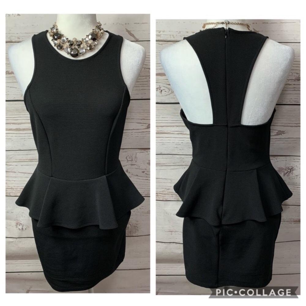 Lush black peplum racerback body con dress